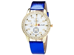 Relógio de quartzo com pulseira de couro PU, mostrador redondo, modelo simples para casais (azul)
