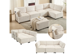 Sofá Modular 6 Lugares Em Veludo Cotelê Com Configuração U/l, Bege
