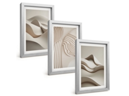 Um Conjunto De Imagens Decorativas Em Uma Molduraondas Abstratas Em Bege Moldura Prateada Pinturas De Quarto Espelharte (3 Peças 20x30 Cm)