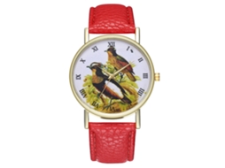 Reloj De Cuarzo Unisex Con Correa De Cuero Pu Y Dial De Pájaro Moda Rojo Zhoulianfa