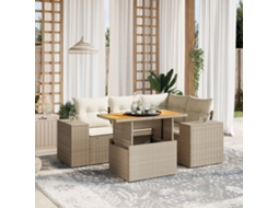 Vidaxl 5 Pcs Conjunto De Sofás P/ Jardim Com Almofadões Vime Pe Bege