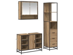 Conjunto de Móveis para Banheiro 3 Pcs Carvalho Artesanal