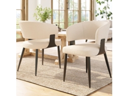 Cadeira De Jantar 2 Peças - Estilo Ergonómico, Encosto Curvo - Bege