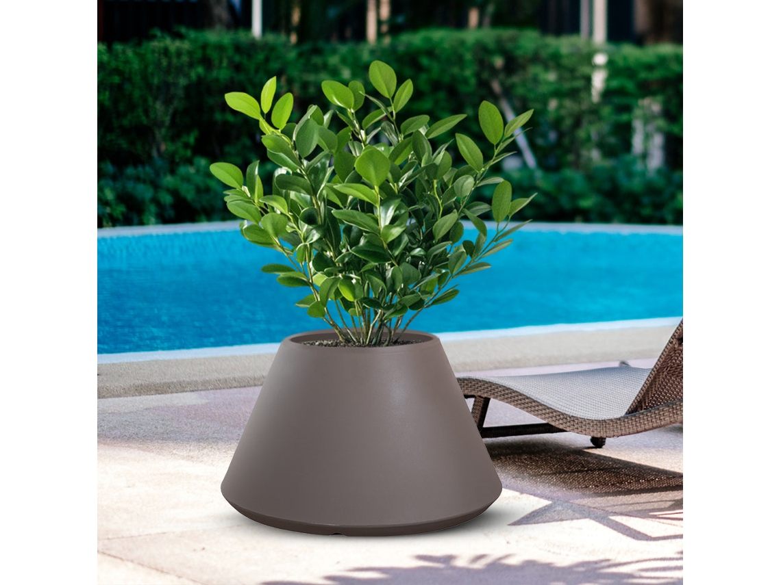 Vaso Stromboli Cinza-pombo, Redondo E Cônico, Em Resina, Para Plantas De Interior E Exterior, 60 Cm De Diâmetro X 35 Cm De Altura.