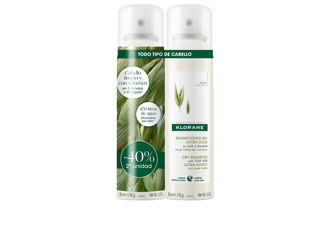 Champô Seco de Leite de Aveia Extra Suave Conjunto 2 X KLORANE 150 ml