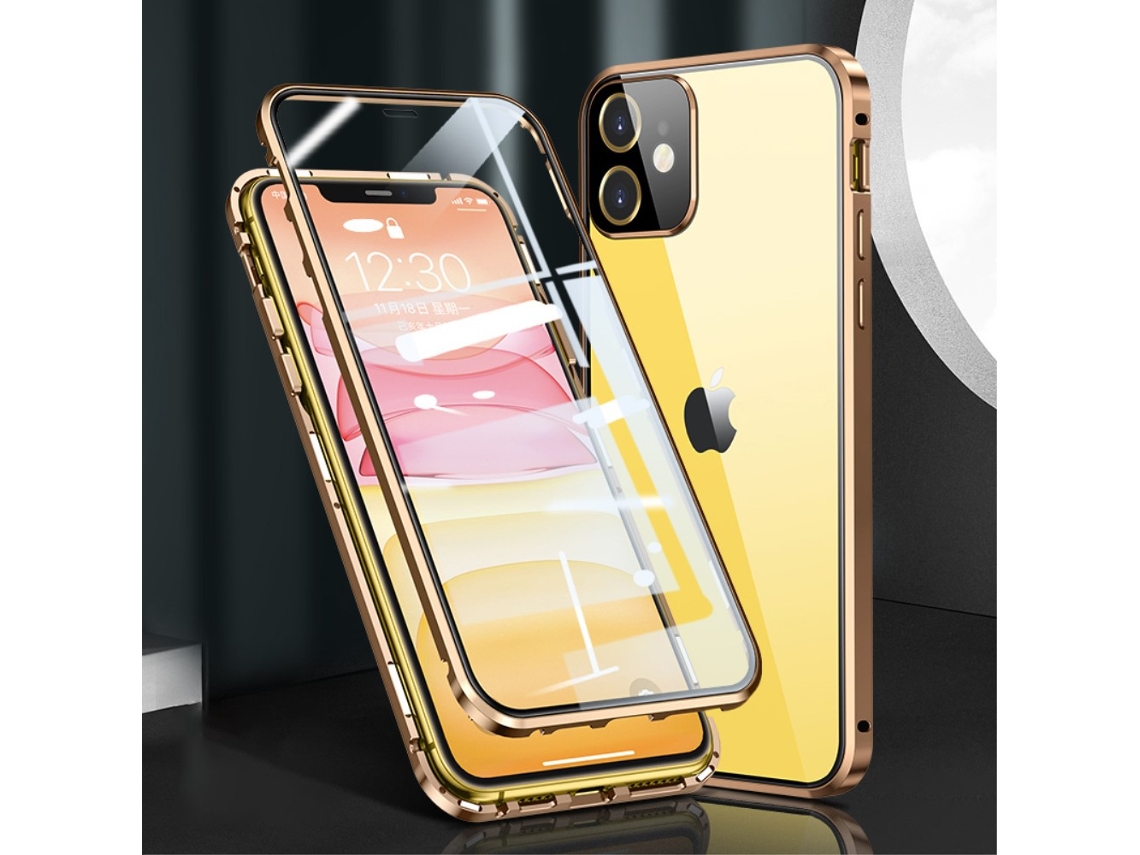 Lente Para Telefone Metálica Completa Instalação Para Iphone 12 Mini Magnética Dourado