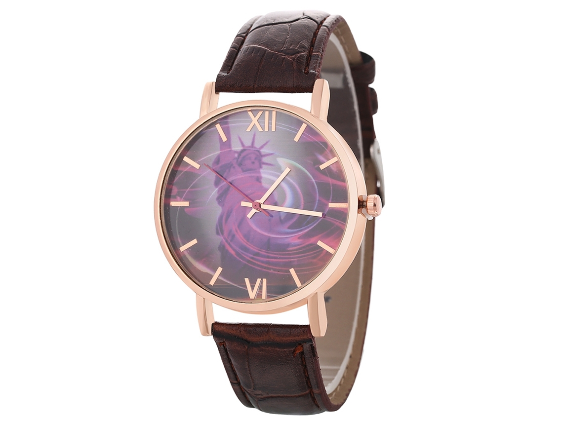 Relógio de Pulso Simples de Moda com Pulseira de Couro para Homens e Mulheres Marrom