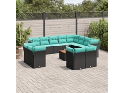 Vidaxl 13 Pcs Conjunto De Sofás De Jardim Com Almofadões Vime Pe Preto