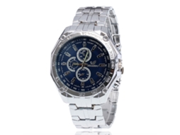 Relógio masculino casual de quartzo com pulseira de aço, mostrador analógico, azul.