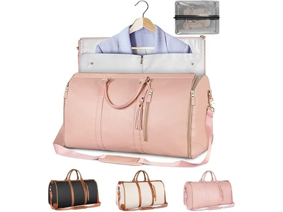 Bolsa de Viagem Feminina em Couro Pu, Esportiva com Compartimento para Sapatos, Impermeável AQUAFORGE (rosa)