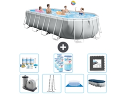 Piscina INTEX Oval Prism Frame 610 X 305 X 122 Cm Cinza Incluindo Bomba Escada Lençol Cobertura Pacote de Manutenção Filtros Ladrilhos
