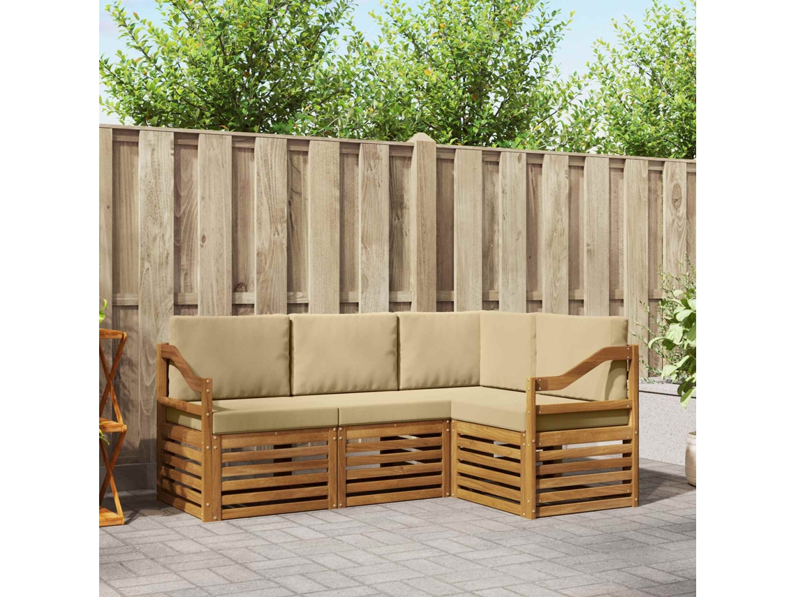 Vidaxl Conjuntos De Sofás Com Almofada 4 Pcs Natural E Bege