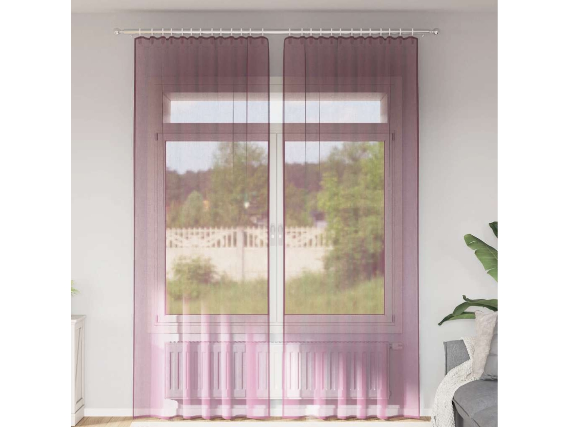 Vidaxl Cortinas De Voile Com Bolsos Para Varão 2 Pcs Roxo