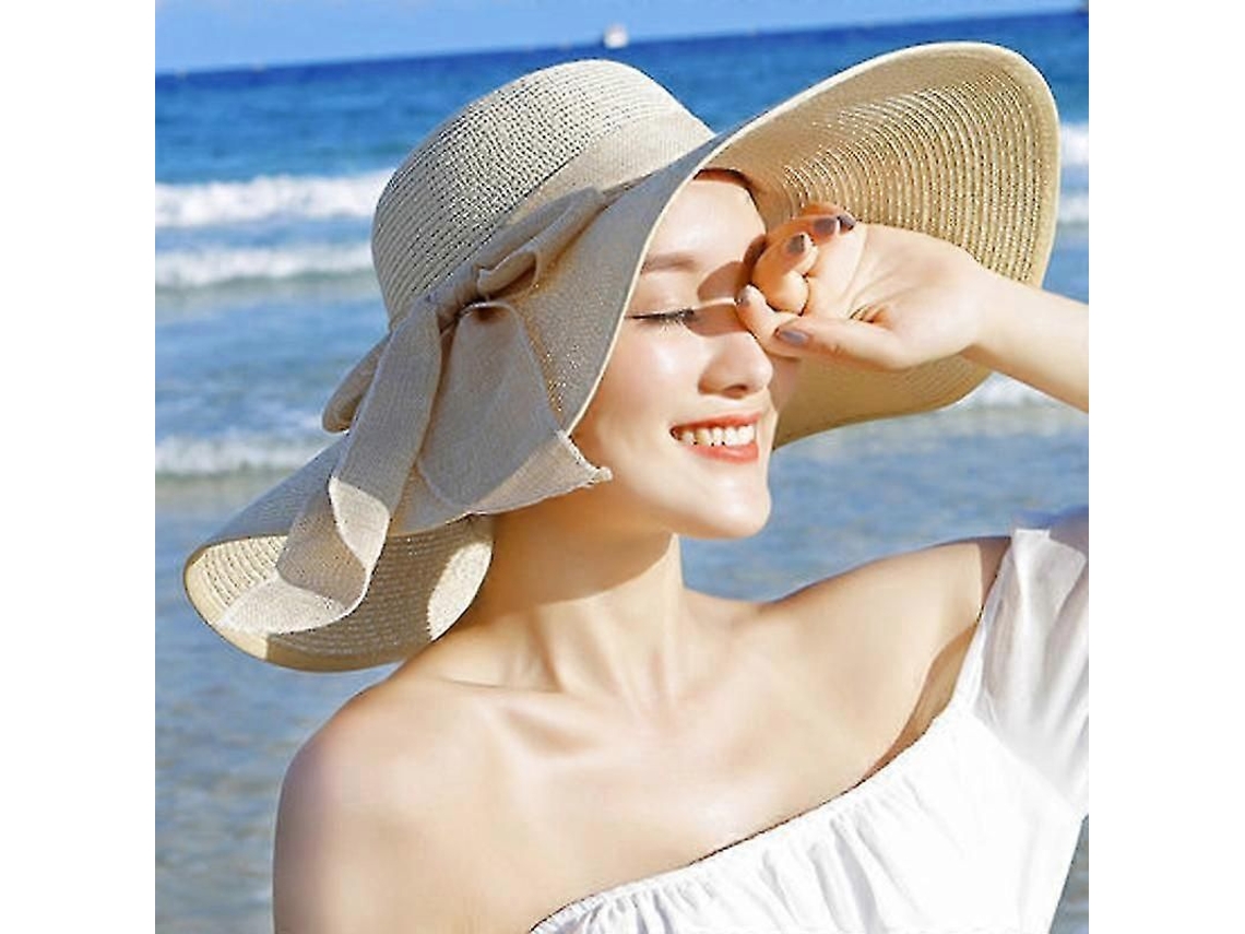 2026 sombrero de Paja Planchado Con Lazo Grande para Mujer, Ala Ancha Plegable, Protección Uv 50+ para Verano, Playa Y Viajes