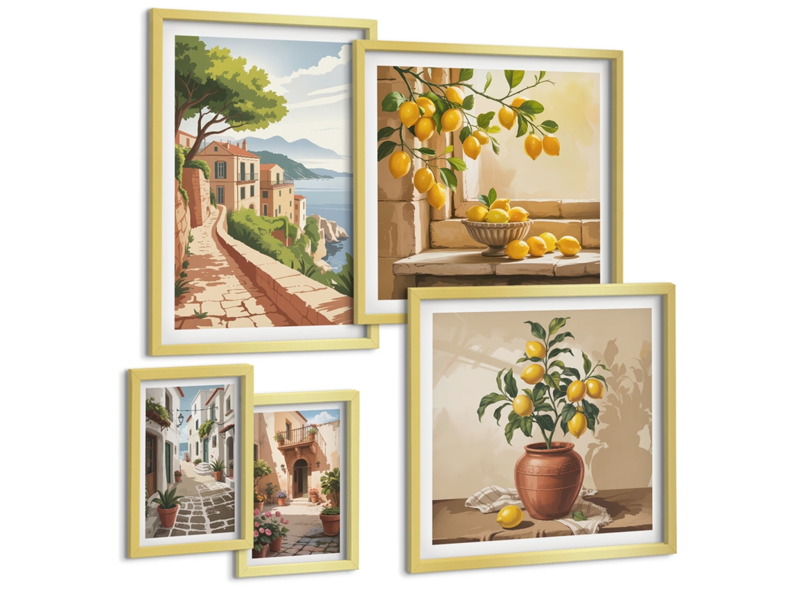 Pinturas Murais Modernas Game Over, Controles De Jogo Moldura Dourada Quadros Para A Sala De Estar Espelharte (conjunto De 5 Imagens)