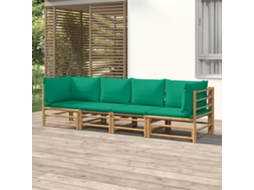 Vidaxl 4 Pcs Conjunto Lounge De Jardim Bambu C/ Almofadões Verdes