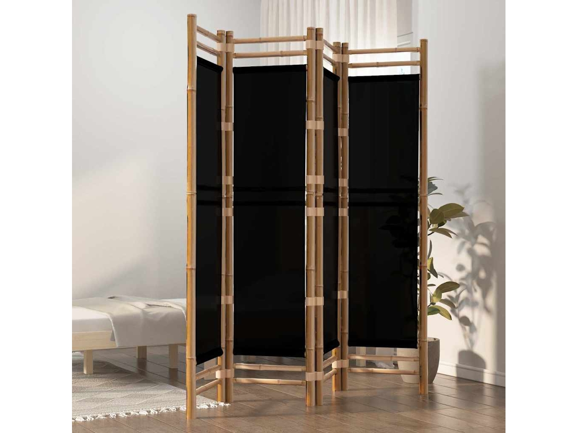 Vidaxl Biombo Com 4 Painéis Dobráveis Bambu E Lona 160 Cm