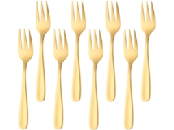 Garfo De Sobremesa/bolo/fruta Em Aço Inox, Conjunto 8 Dourado, Polido, 13,6cm Igvtrade