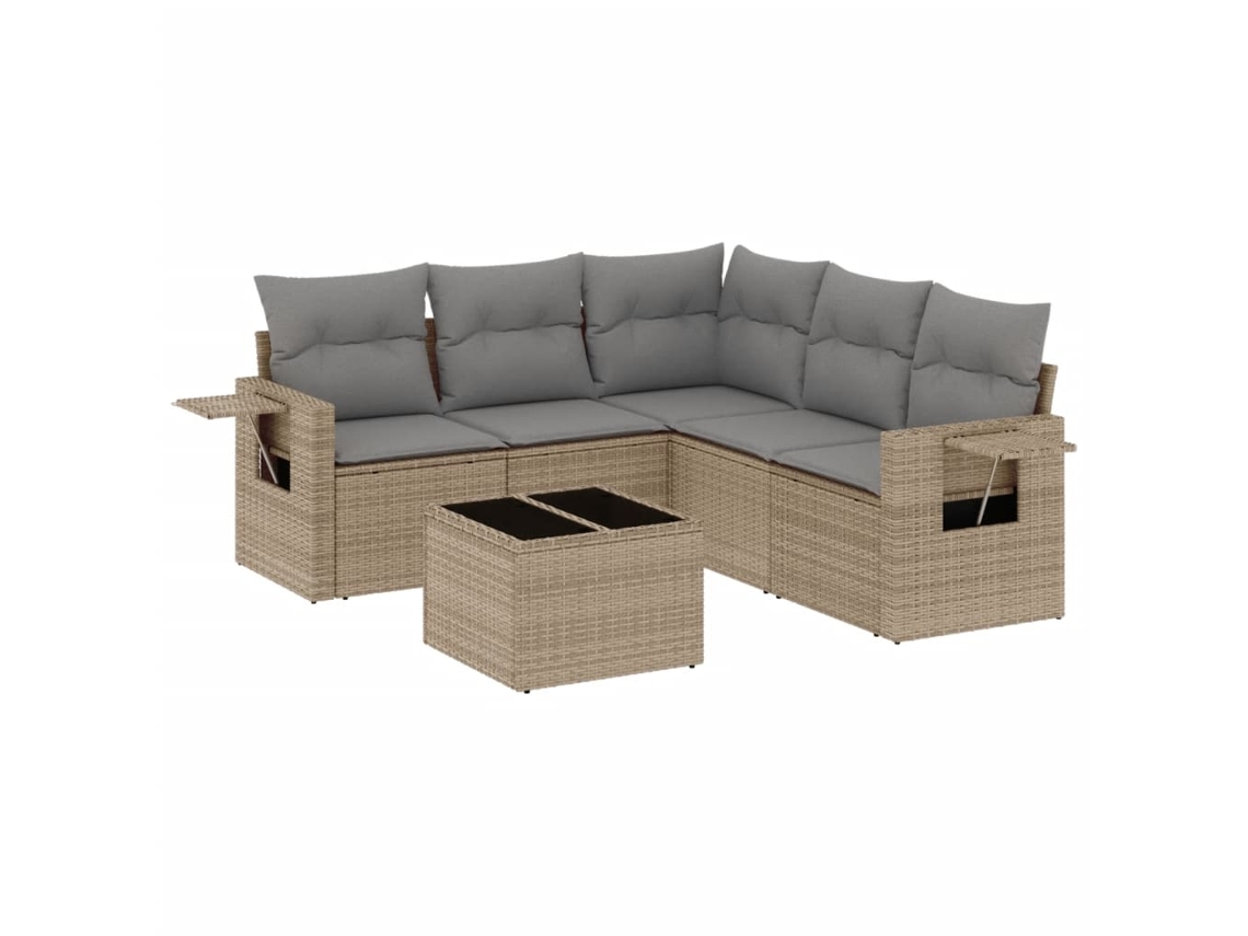 Conjunto de 6 Sofás P/ Jardim com Almofadões Vime Pe Bege MAISON EXCLUSIVE (80x200 cm)
