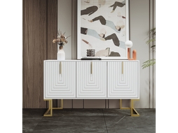 Buffet Moderno Com Prateleiras Ajustáveis 3 Portas Com Padrão Em U Puxadores E Base Em Metal Branco Estilo