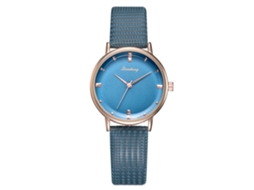 Relógio Feminino de Pulso Simples de Quartzo com Pulseira de Couro Pu Azul