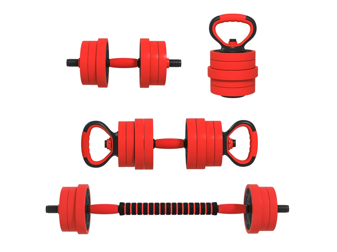 Kit de pesos 4 em 1, 20kg, kettlebell, halteres, barra, apoio para flexões, vermelho | S/MARCA