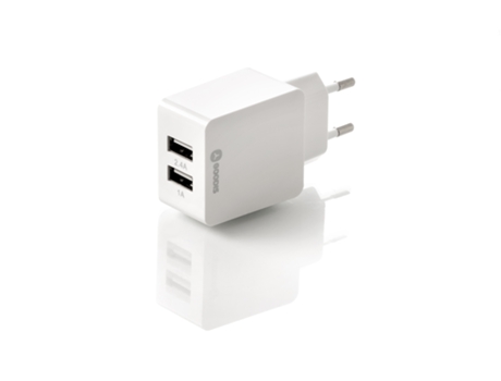 Adaptador Viagem 2xUSB 3.4A em Branco — 2 Portas USB | 1A + 2.4A