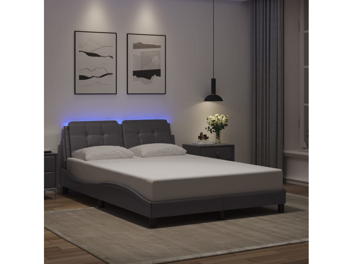 Vidaxl Estrutura De Cama Com Led Sem Colchão Zadar 140x190 Cm Cinza