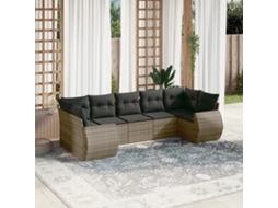 Vidaxl 7 Pcs Conjunto Sofás P/ Jardim C/ Almofadões Vime Pe Cinzento