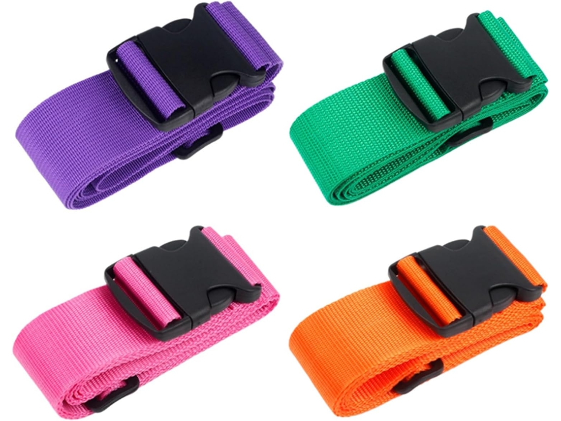 Conjunto De 4 Cintas Para Bagagem Com Fivela Ajustável Malas E Bagagens, Cintas Resistentes, Multicoloridas, 2x 78 Polegadas
