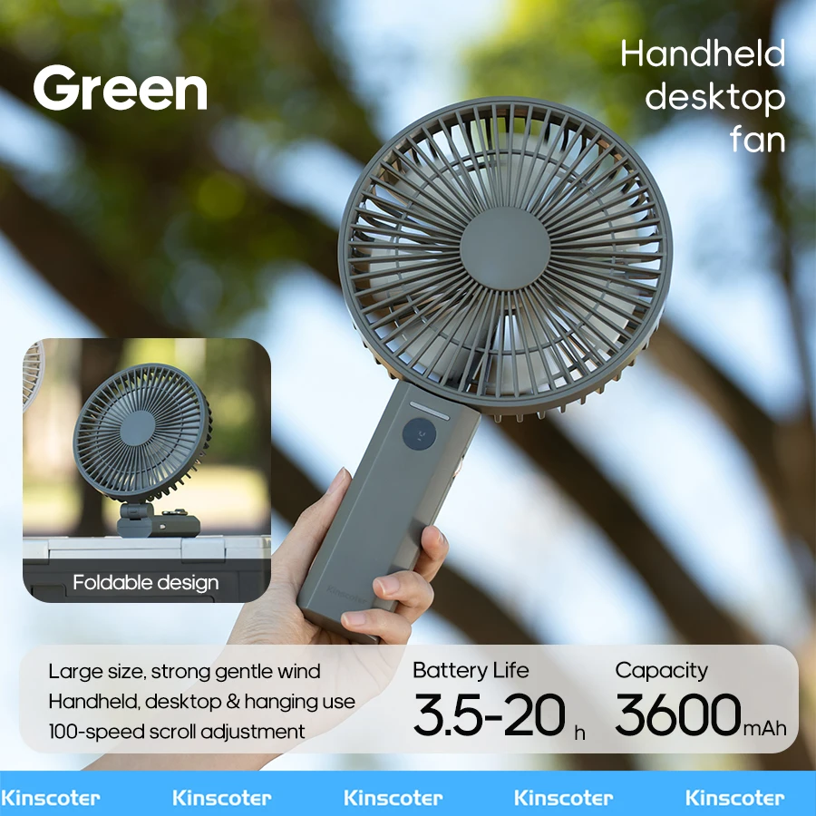 (verde) Ventilador Portátil Dobrável, 3600mah, Adequado Para Casa, Atividades Ao Ar Livre E Viagens.