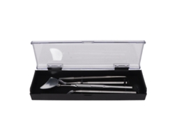 Conjunto De Pinças E Espelho Para Extensão De Cílios Inox Rotativo Com Grip Anti-derrapante Prata 4pcs
