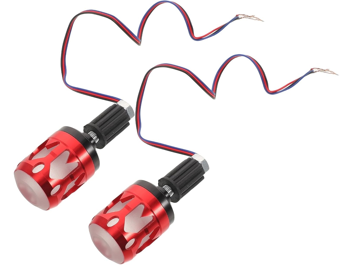 Ponteiras universais para motocicletas com iluminação LED integrada e protetores de luvas.