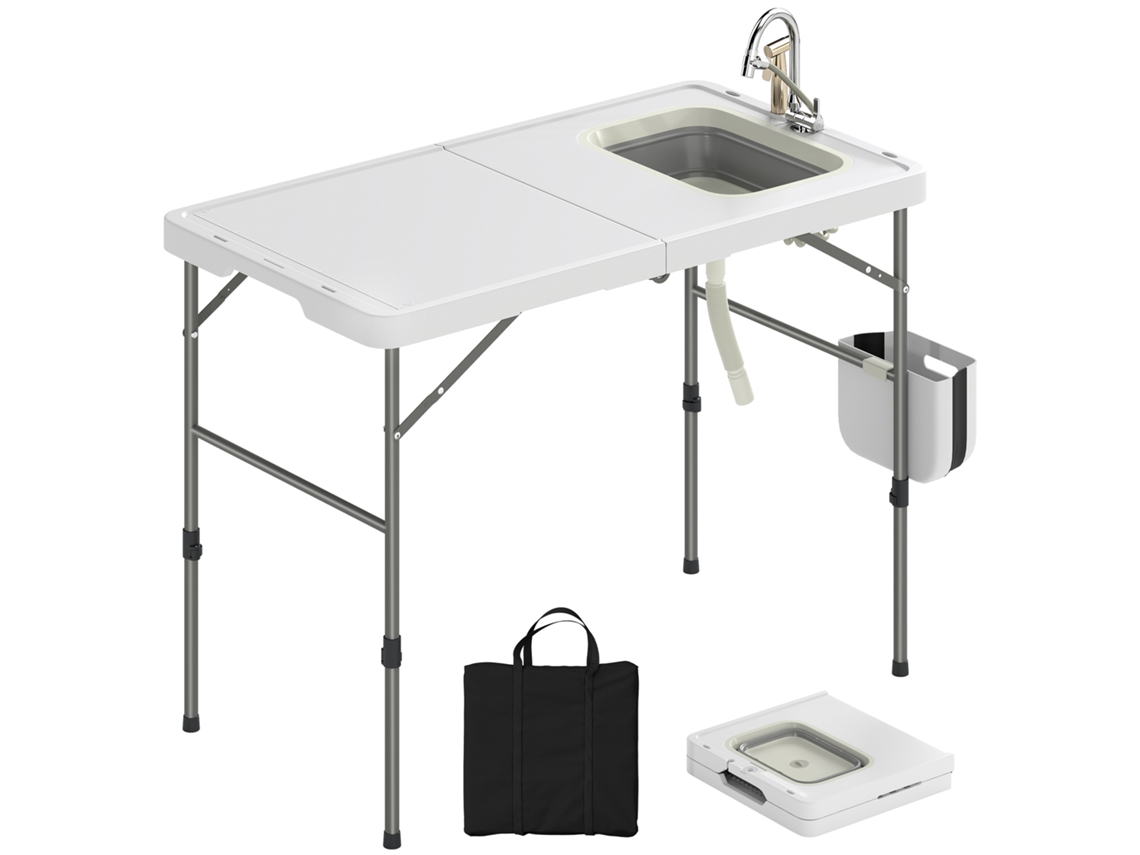 Mesa Dobrável Para Limpeza De Peixe Com Pia E Torneira
