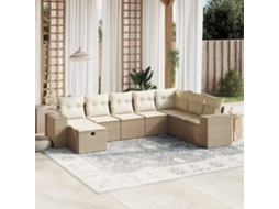 Conjunto de 8 Sofás para Jardim com Almofadas Vime Pe Bege Dkd Home Decor