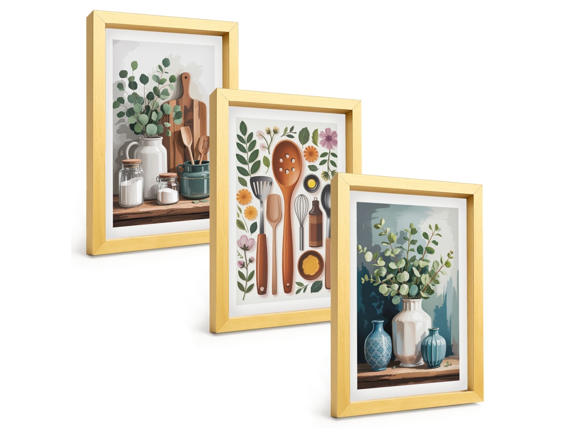 Composição De Quadros Acessórios De Plantas Para Cozinha Espelharte (3 Peças 20x30 Cm)