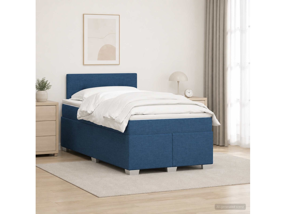 Vidaxl Cama Box Spring Com Colchão Azul 120 X 190 Cm Tecido