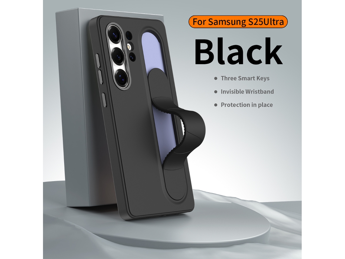 Capa Para Samsung S24 Ultra Com Ala De Pulso Em Silicone E Protetor De Botes, Com Dissipao De Calor E Resistncia A Arranhes - Preta