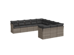 Conjunto de 11 Sofás de Jardim com Almofadões Vime Pe Cinzento MAISON EXCLUSIVE
