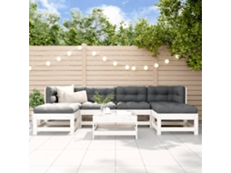 Conjunto Lounge Jardim Pinho Maciço Branco 7 Pcs Dkd Home Decor