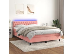 Vidaxl Cama Box Spring C/ Colchão/led 140x190 Cm Veludo Rosa