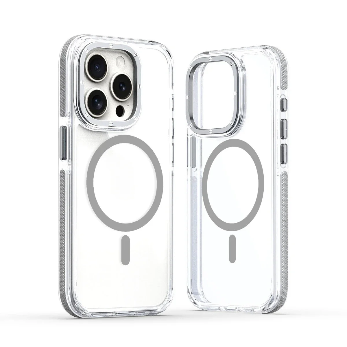 (iphone 15 Pro Max, Cinza) Capa Protetora Magnética Transparente Para Iphone, Compatível Com Carregamento Sem Fio Magsafe.