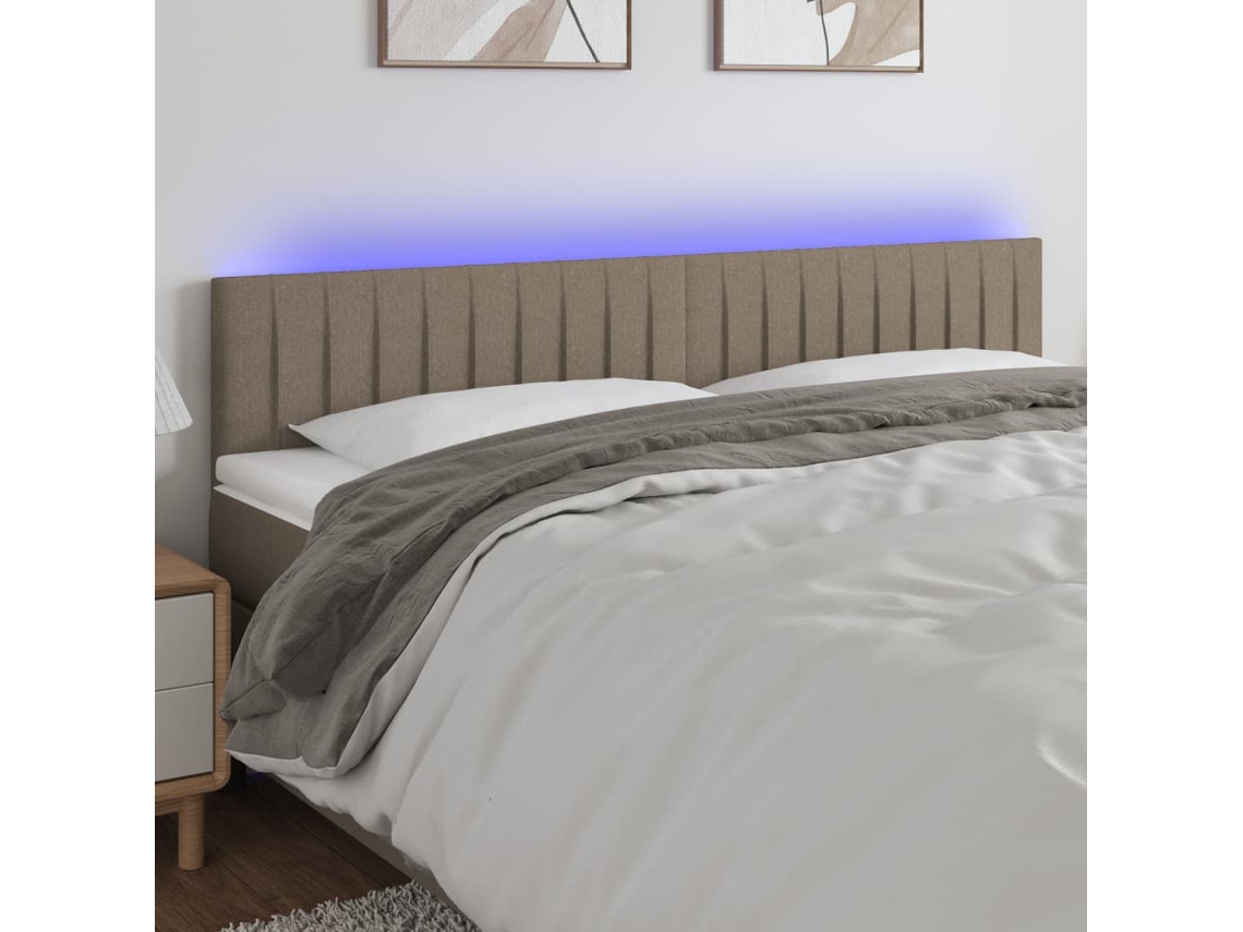 Vidaxl Cabeceira Cama Luzes Led Tecido 200x5x78/88cm Cinza-acastanhado