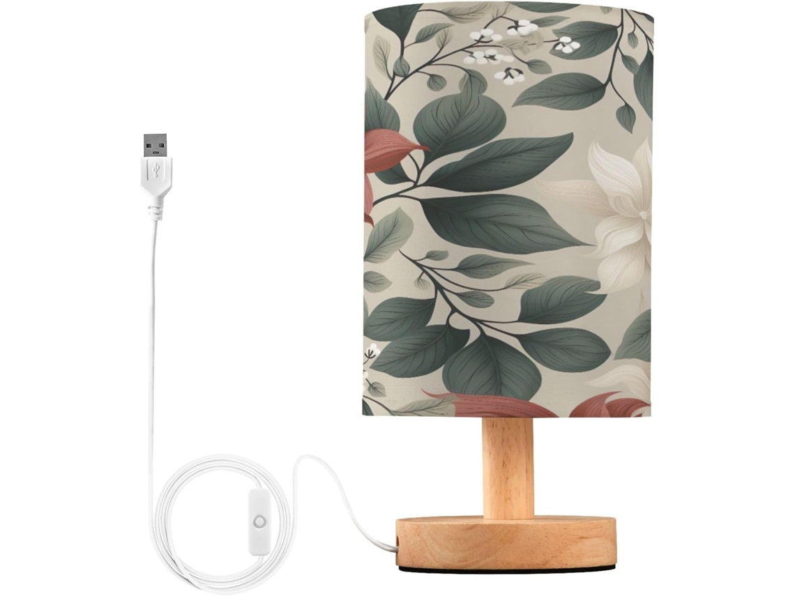 Abajur De Cabeceira Led Com Estampa Floral, Portas Usb, Luminária De Mesa, Luminária De Leitura, Luminária De Mesa Para