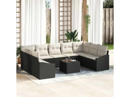 Vidaxl Conjunto De Sofá De Jardim 9 Unid. Marrom E Creme Vime Pe
