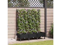 Vidaxl Vaso De Jardim Com Treliça E Rodas 3 Unid. Preto Pp