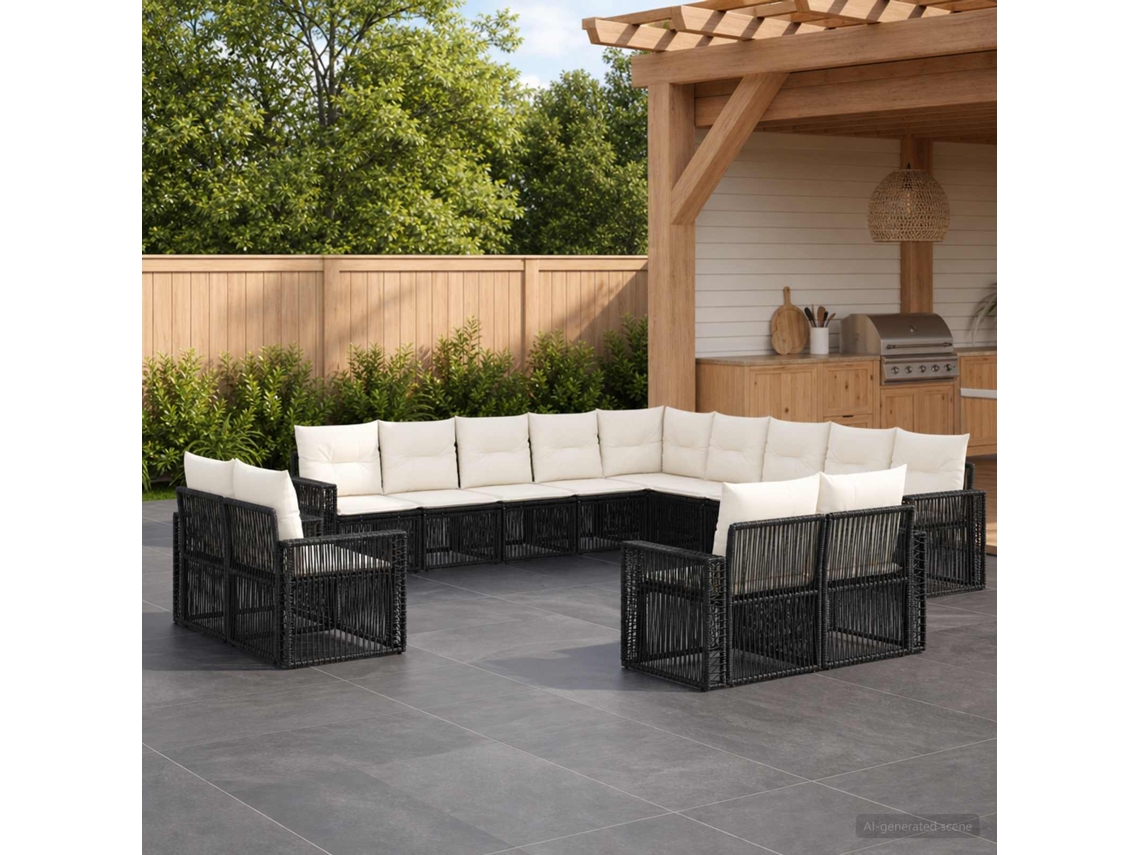 Vidaxl Conjunto De Sofá De Jardim 13 Unid. Preto E Branco Creme