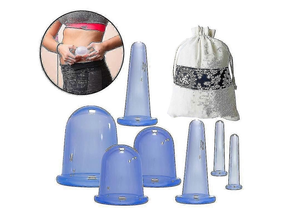 Kit de Ventosas de Silicone 7 Peças para Massagem Acupuntura com Bolsa de Armazenamento