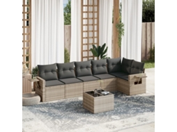 Vidaxl 7 Pcs Conj. Sofás Jardim Com Almofadões Vime Pe Cinzento-claro