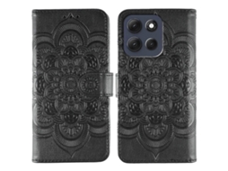 Capa Tipo Carteira Com Estampa De Mandala E Alça De Pulso Para Motorola Moto G86 5g, Em Couro Pu, Preta